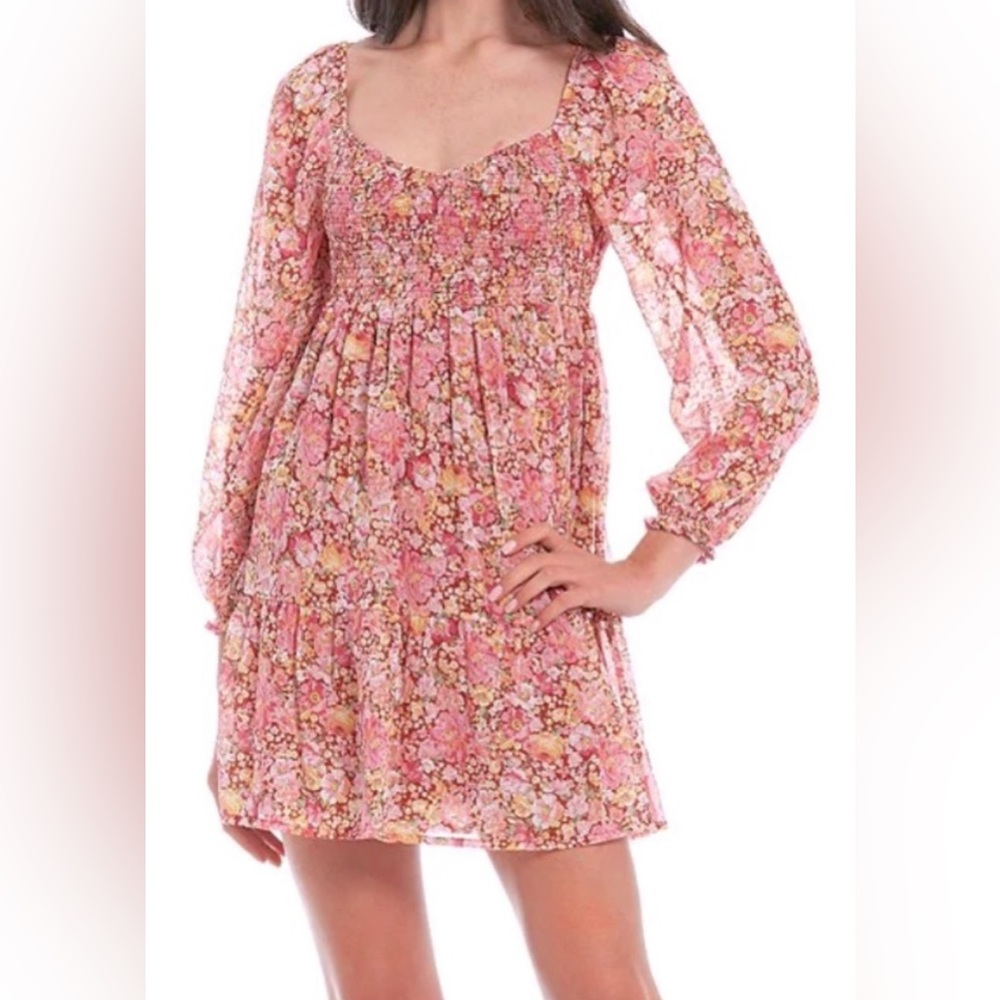 Floral Long Sleeve Tiered Babydoll Dress Crystal Doll